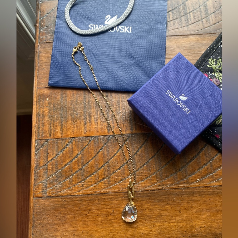 Swarovski Gold Tone Pear Cut Drop Necklace